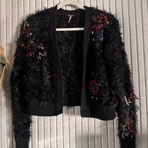 Free People Treat Yourself Embroidered Cardigan Cropped Stretch S